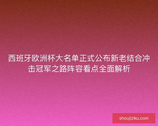 西班牙欧洲杯大名单正式公布新老结合冲击冠军之路阵容看点全面解析