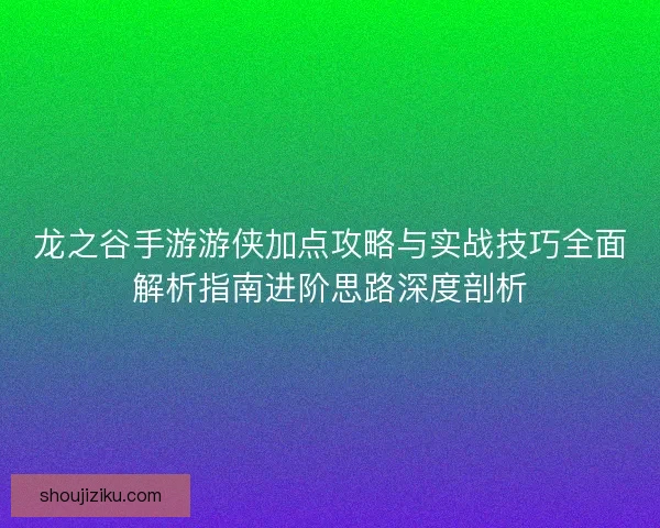 龙之谷手游游侠加点攻略与实战技巧全面解析指南进阶思路深度剖析